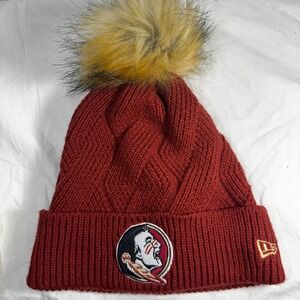 New Era Women's Floridat State University Red Beanie Stocking Cap Pom Hat‎